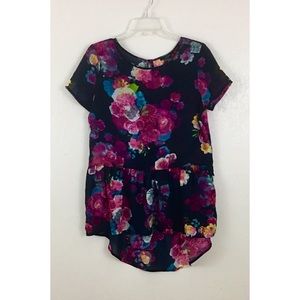 Forever 21 Sheer Floral Top Short Sleeve High Low